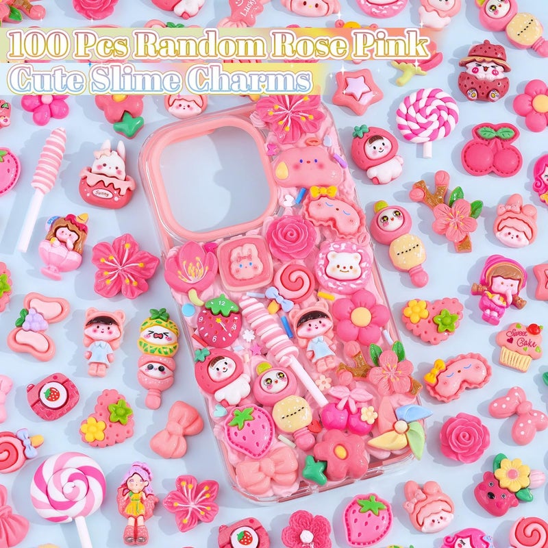Glitzest 100PCS TINKRSTUFF Rose Pink Slime Charms Cute Flatback Resin Charms for Slime, Random Kawaii Decoden Charm for Embellishments Phone Junk Case Charms Bulk, Hairpins Scrapbooking Crafting & DIY Decor - Image 3